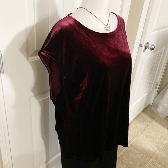GUILLAUME Plus-size maroon velvet short-sleeve top ~ Goth XXL 2X XXXL 3X shirt - Picture 4 of 12